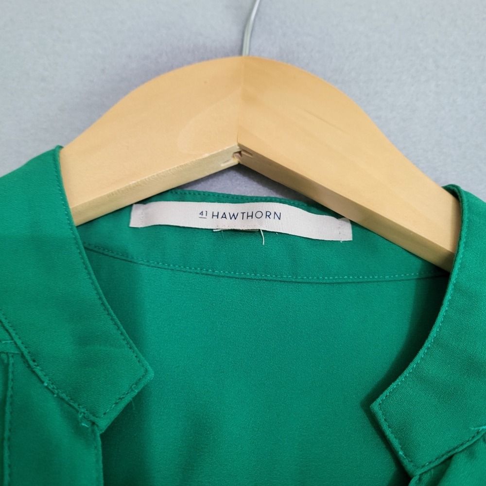 41 Hawthorne Green Roll Tab Sleeve Sheer Lightweight Blouse Shirt Women's - Picture 9 of 13
